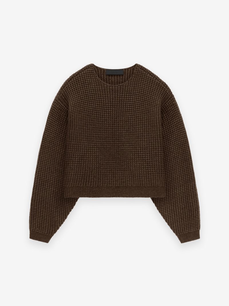 192HO247335FW HEAVYWAFFLECROPPEDSWEATER BROWN 1