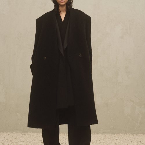 HOVER.BRUSHEDHERRINGBONELAPELESSOVERCOAT.BLACK .FG24FW30 624BRH