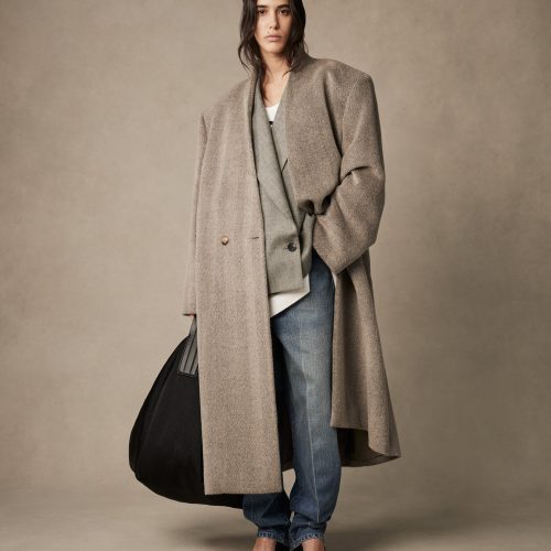 NEEDTIGHTERCROP.PDP .BRUSHEDHERRINGBONELAPELESSOVERCOAT.DOVEGREY.FG24FW30 624BRH