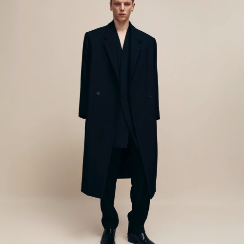 WoolGabardineDoubleBreastedOvercoat.Black